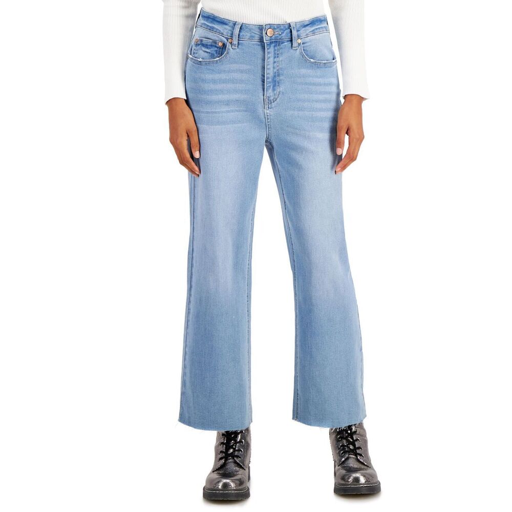 INDIGO SAINTS Womens Raw-Hem Wide-Leg Jeans 28